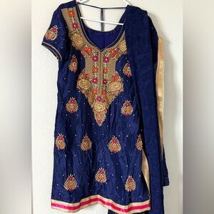 Embroidered Navy Blue Traditional 3 piece Indian Dress